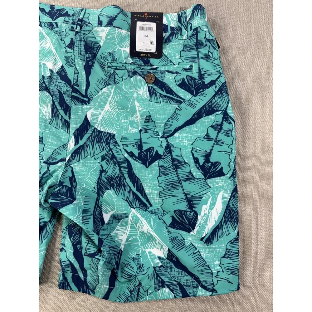 Margaritaville NWT Men's Turquoise Quick Dry Tropical Swim Shorts UPF 30+ Sz 34